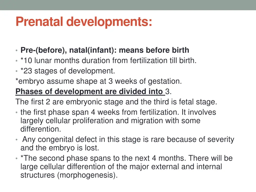prenatal developments