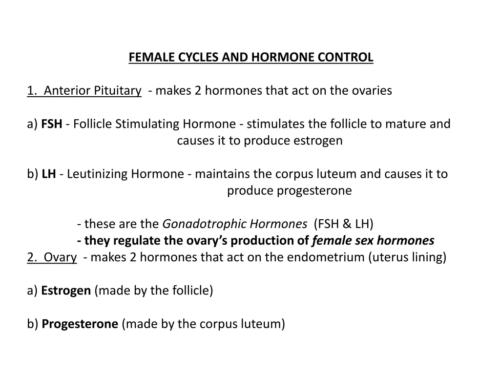 female cycles and hormone control