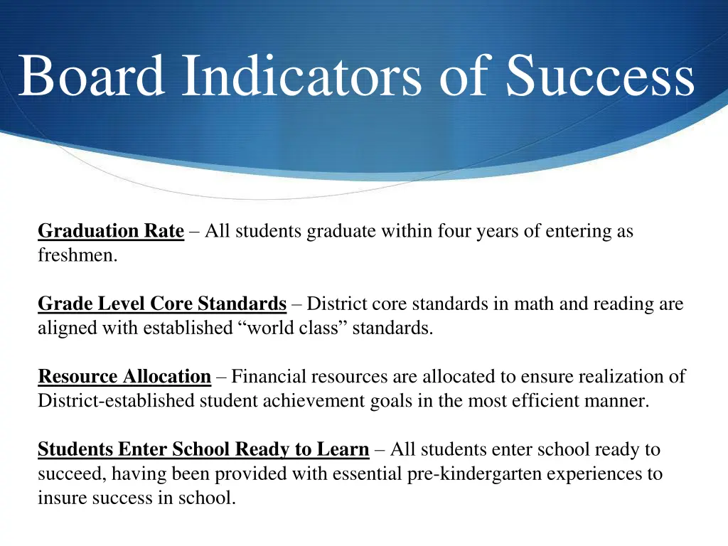 board indicators of success 1