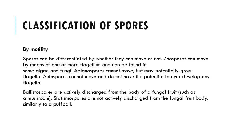 classification of spores 1