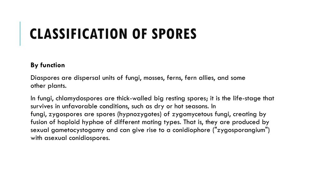 classification of spores 2