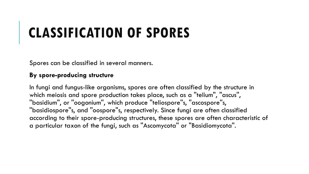 classification of spores