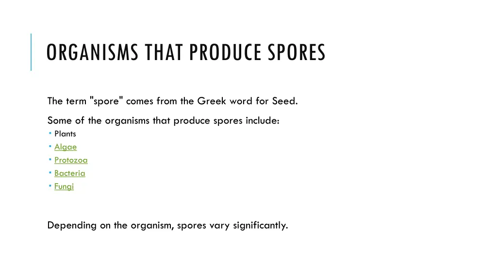 organisms that produce spores