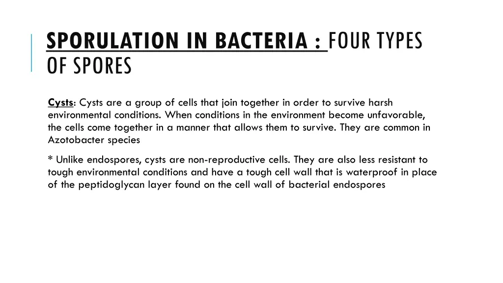sporulation in bacteria four types of spores 1