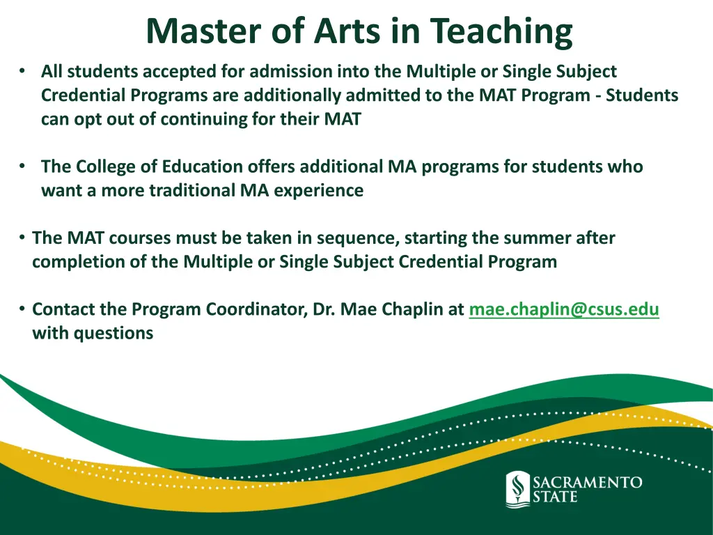 master of arts in teaching all students accepted