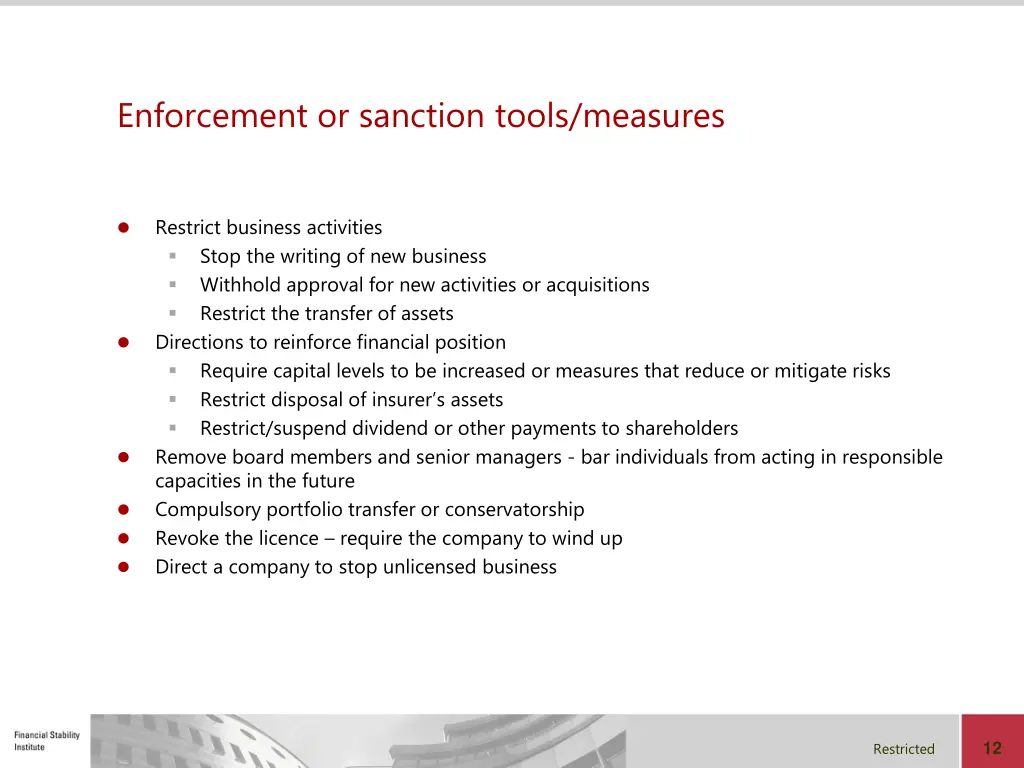 enforcement or sanction tools measures