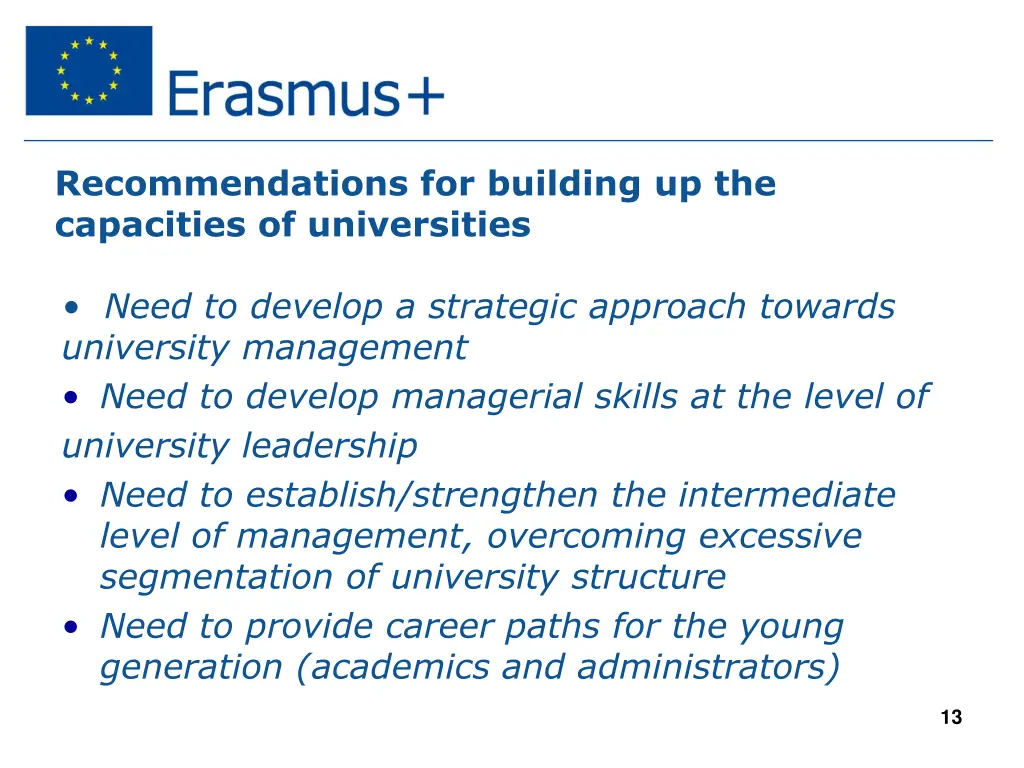 recommendations for building up the capacities