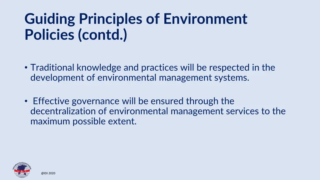 guiding principles of environment policies contd