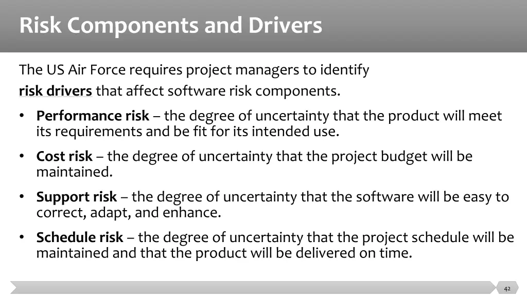 risk components and drivers