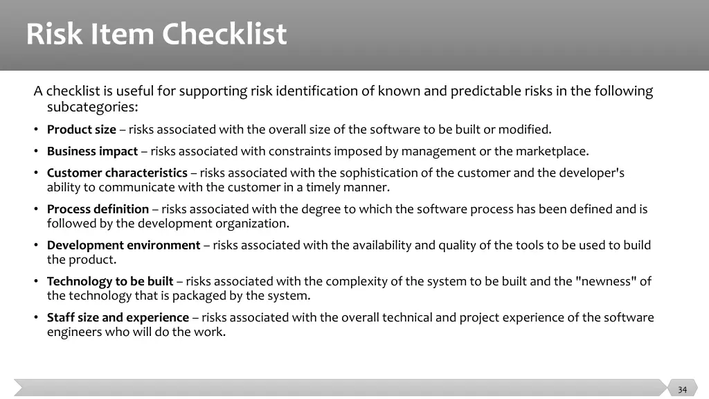 risk item checklist