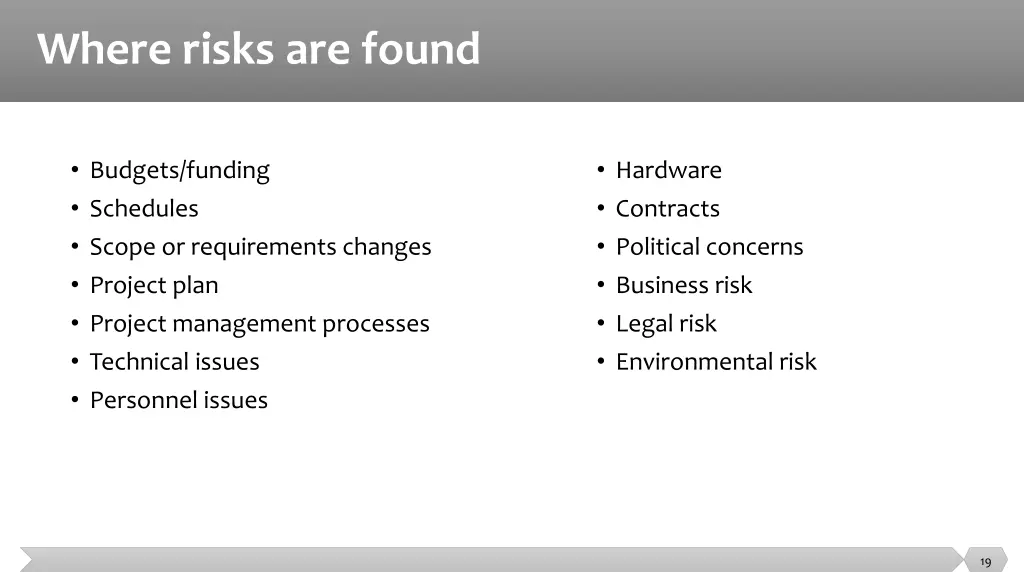 where risks are found