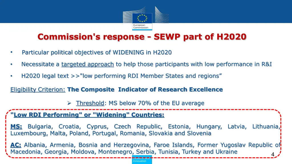 commission s response sewp part of h2020