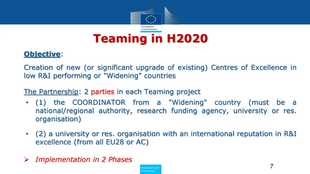 teaming in h2020