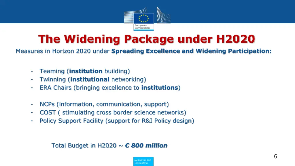 the widening package under h2020 measures