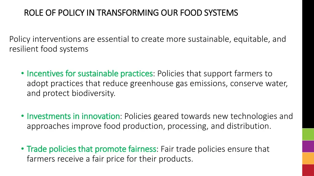 role of policy in transforming our food systems