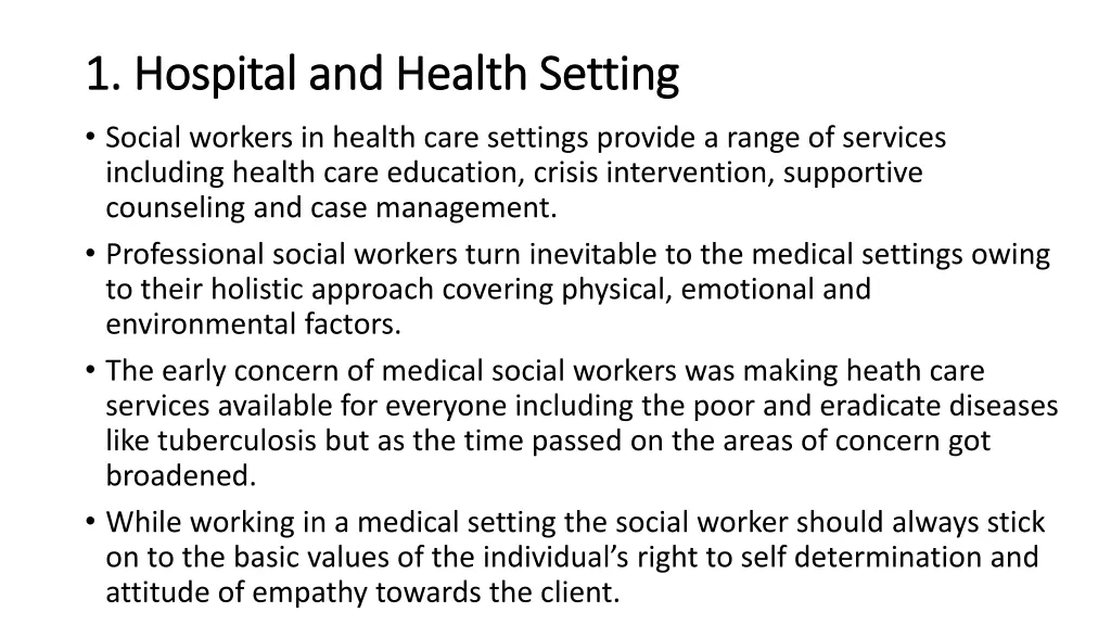 1 hospital 1 hospital and health setting