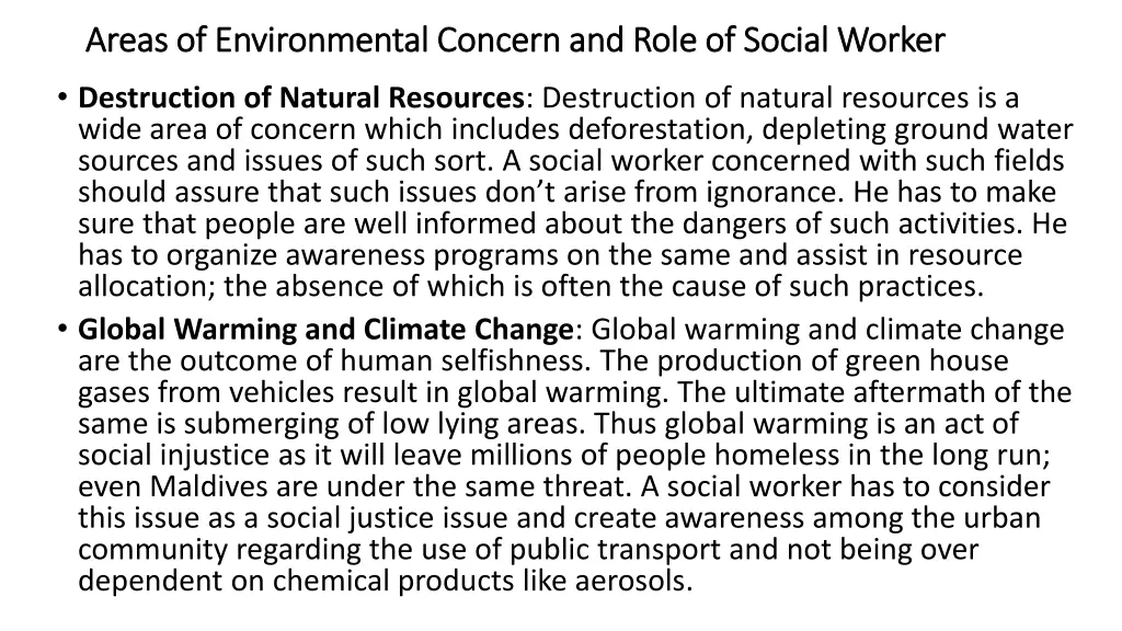 areas of environmental concern and role of social