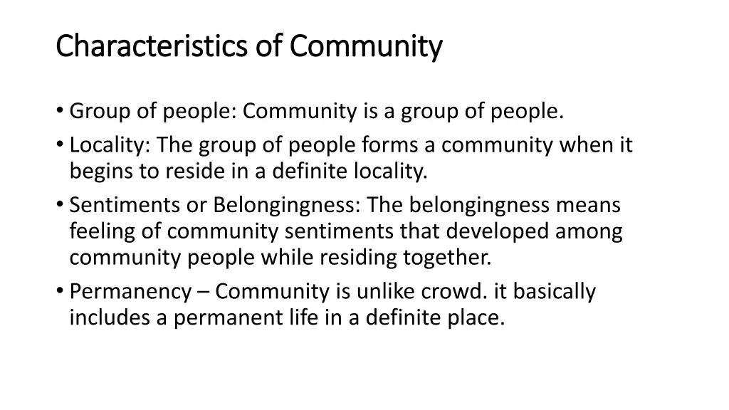 characteristics of community characteristics