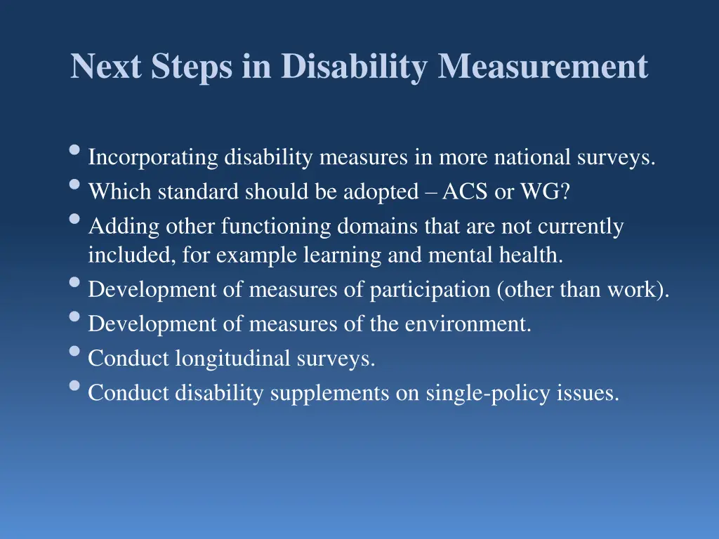 next steps in disability measurement