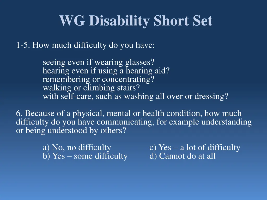 wg disability short set