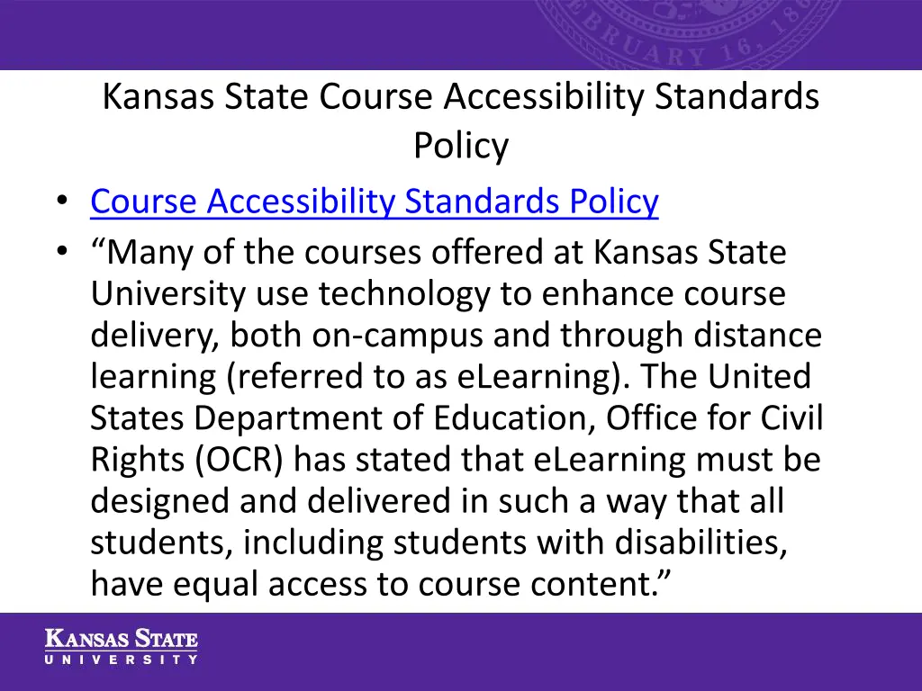 kansas state course accessibility standards