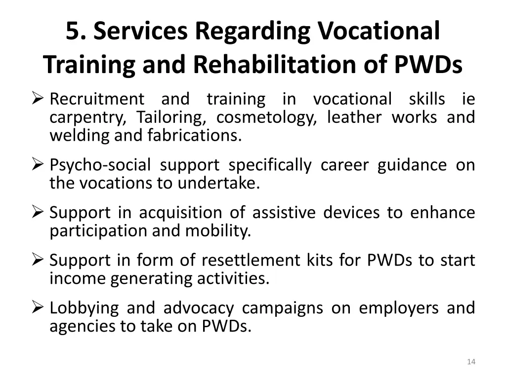 5 services regarding vocational training