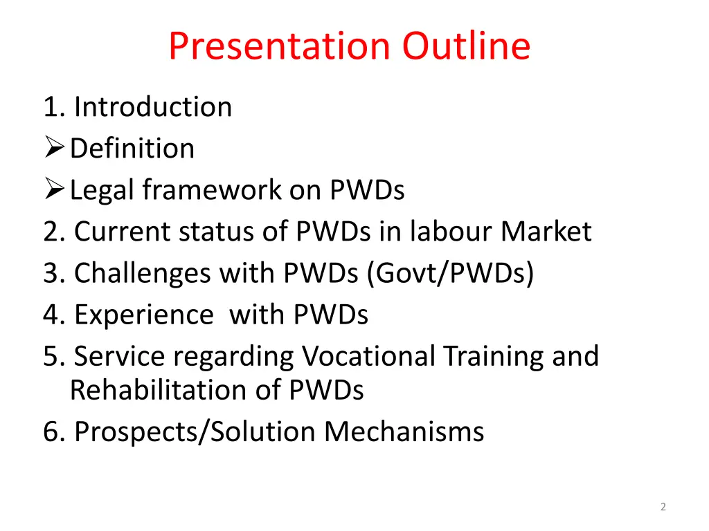 presentation outline