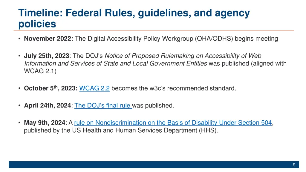 timeline federal rules guidelines and agency