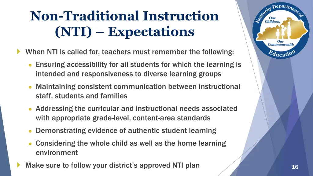 non traditional instruction nti expectations