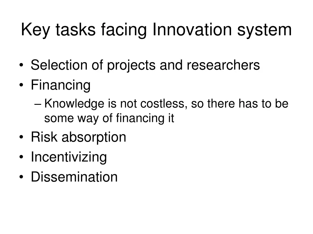 key tasks facing innovation system