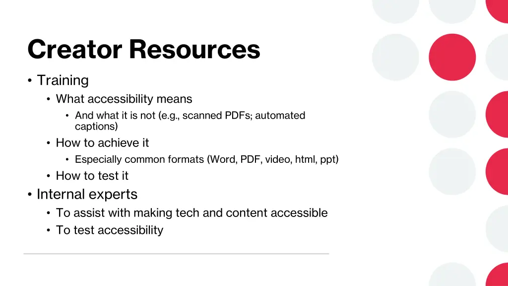 creator resources training what accessibility