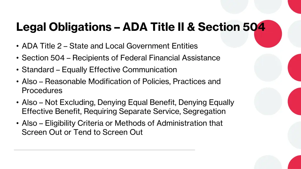 legal obligations ada title ii section 504