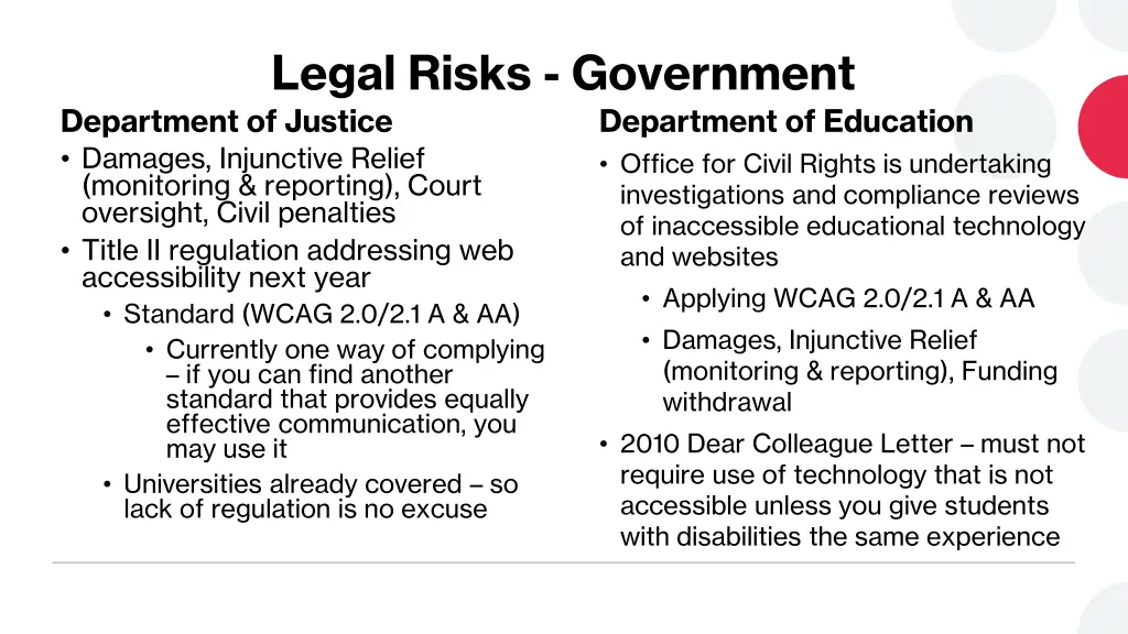 legal risks government department of justice