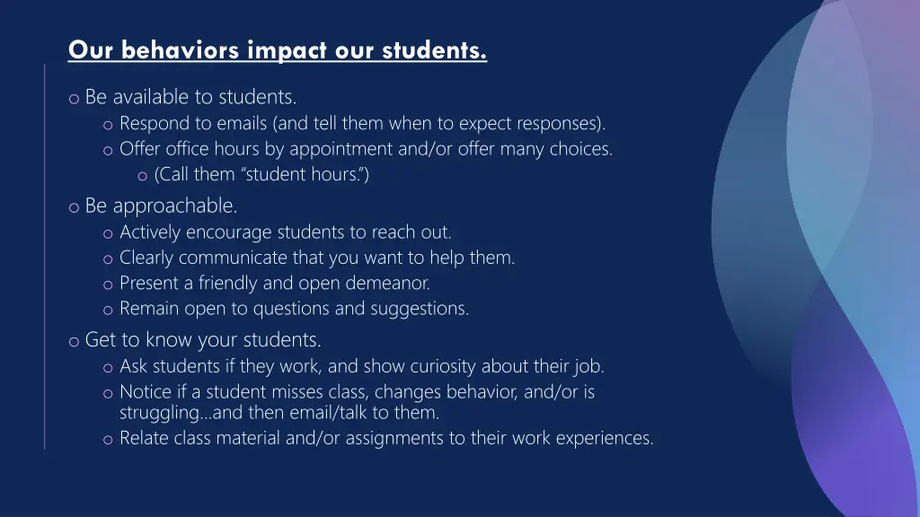 our behaviors impact our students
