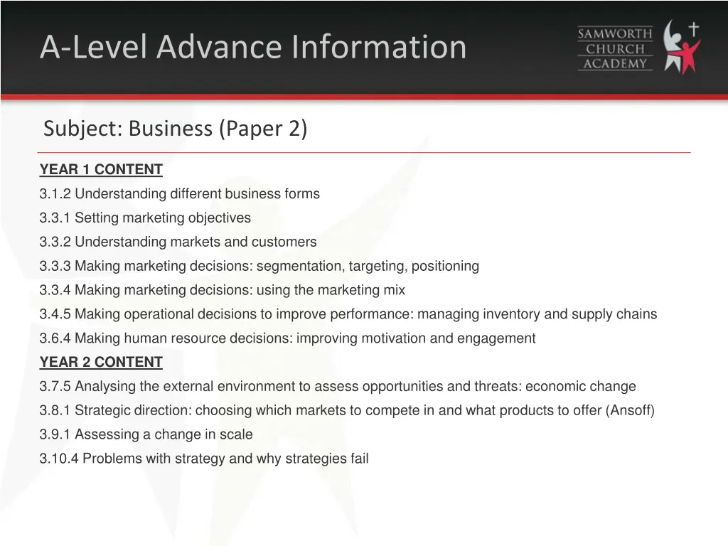 a level advance information 1