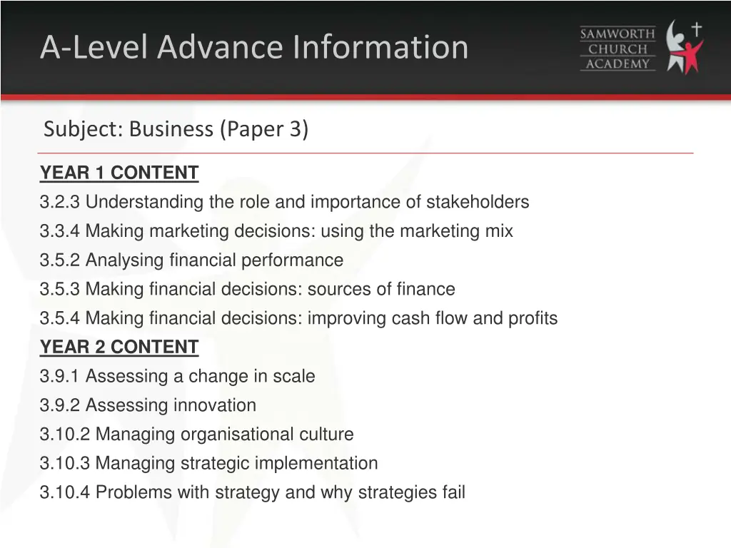 a level advance information 2