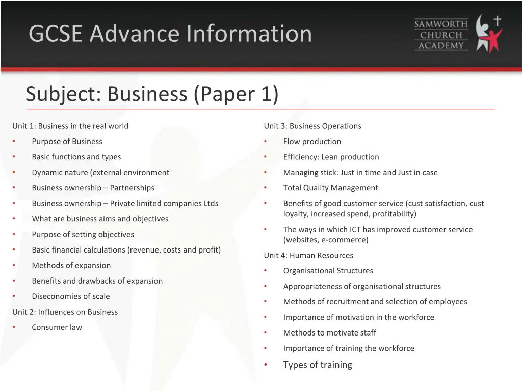 gcse advance information