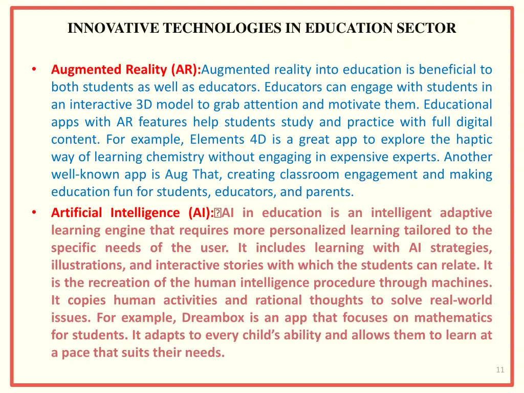 innovative technologies in education sector