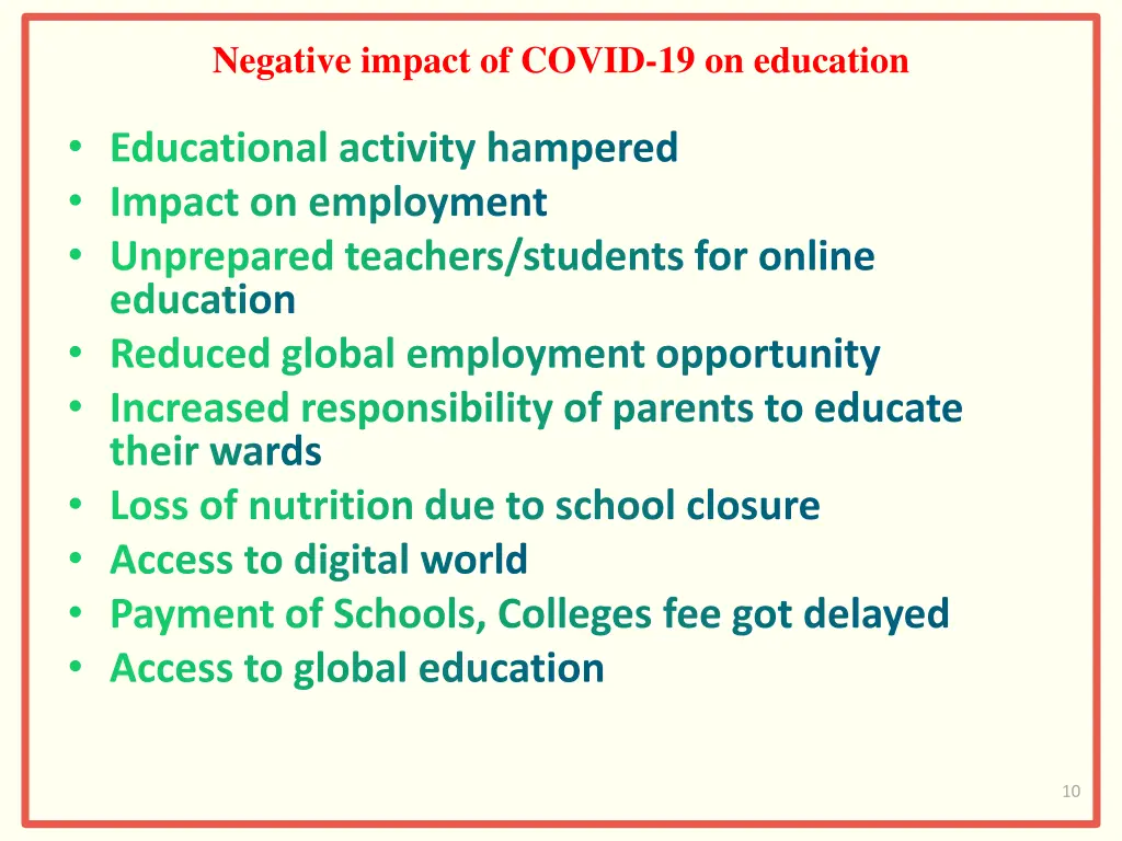 negative impact of covid 19 on education