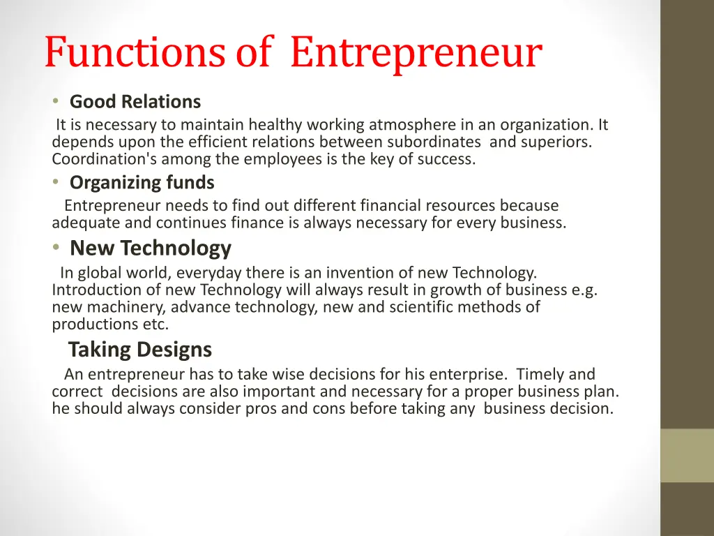 functions of entrepreneur