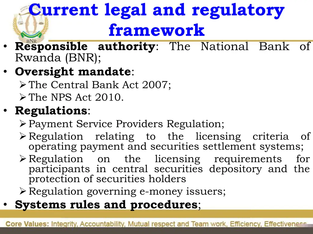 current legal and regulatory framework