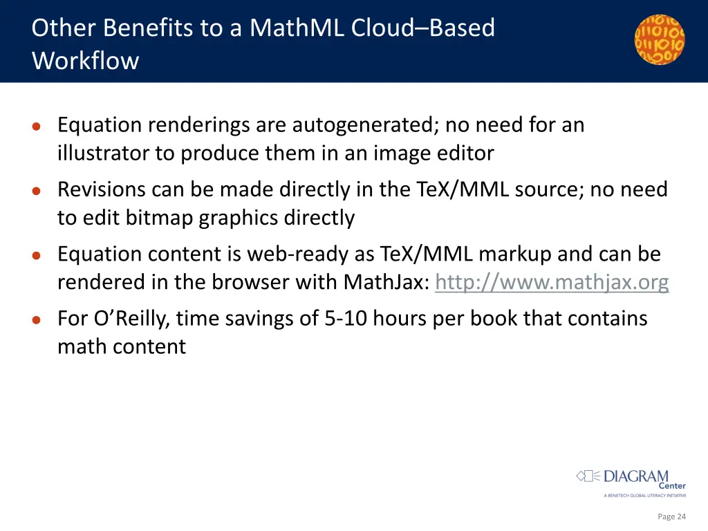 other benefits to a mathml cloud based workflow