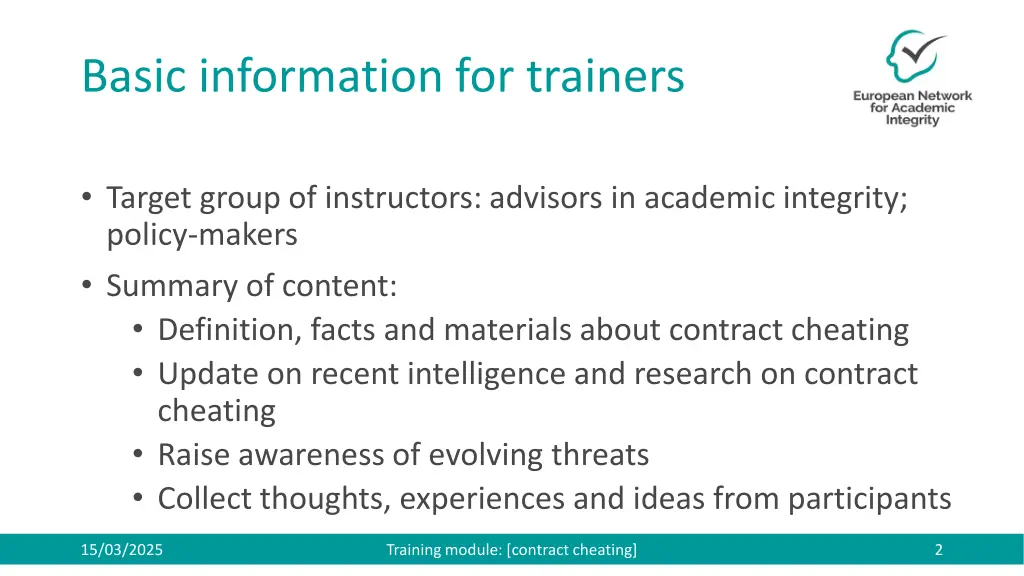basic information for trainers