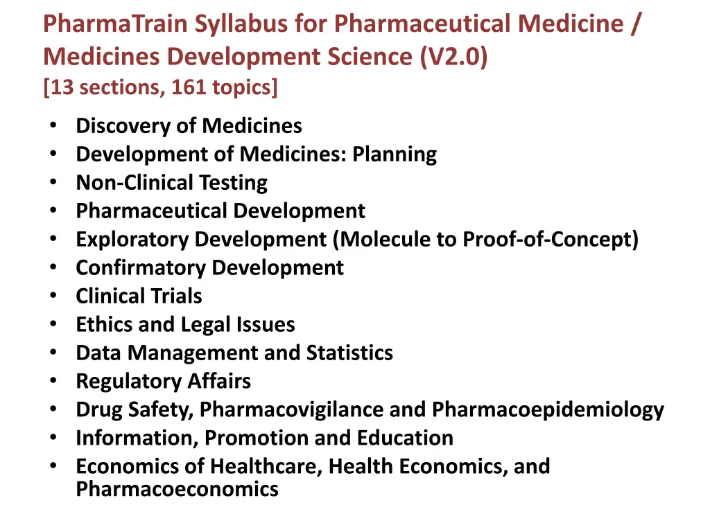 pharmatrain syllabus for pharmaceutical medicine