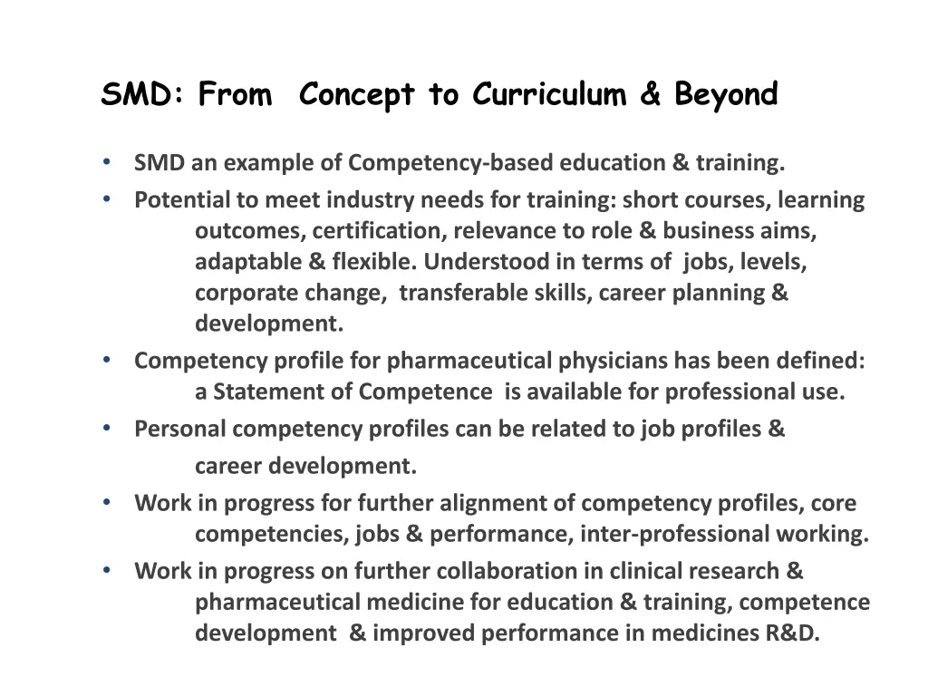 smd from concept to curriculum beyond