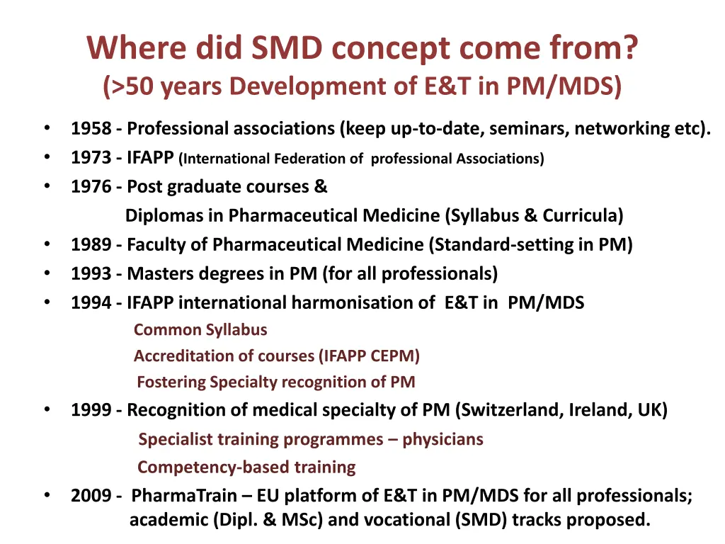 where did smd concept come from 50 years