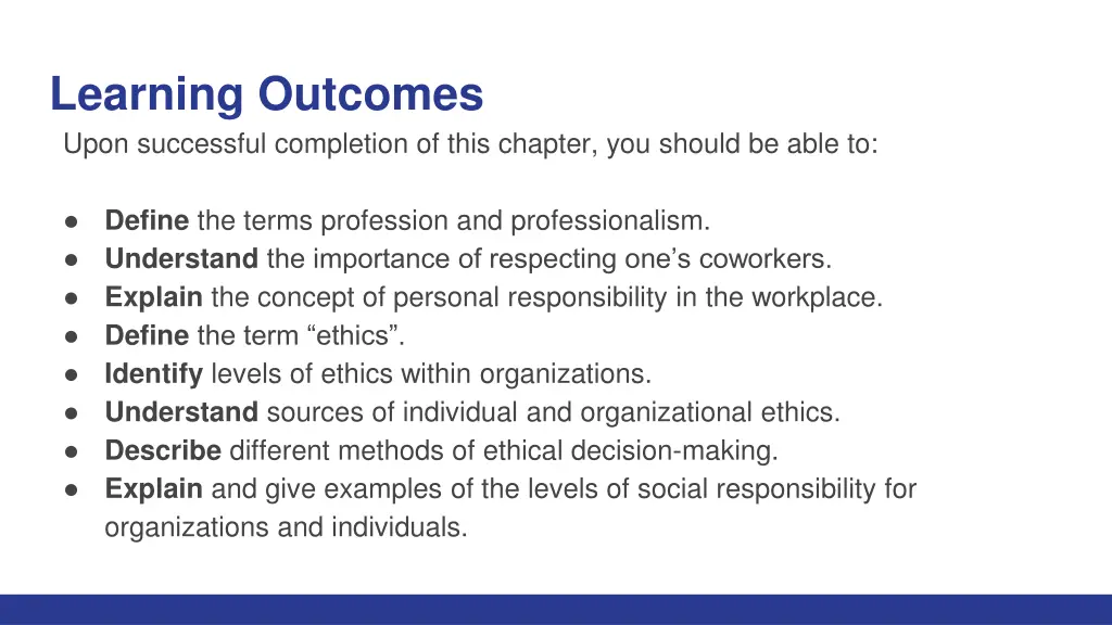 learning outcomes upon successful completion
