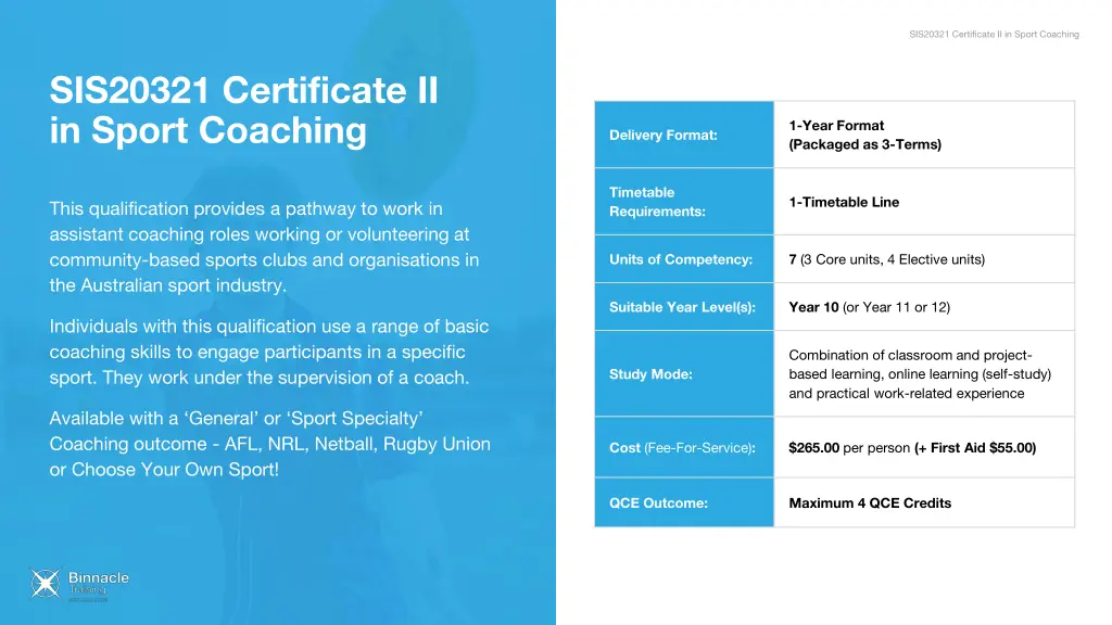 sis20321 certificate ii in sport coaching