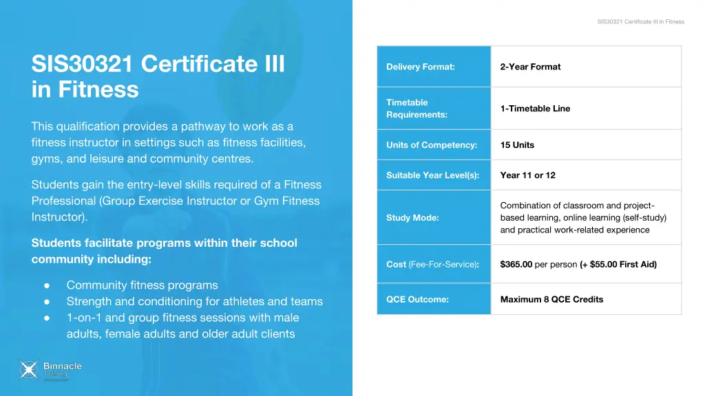 sis30321 certificate iii in fitness