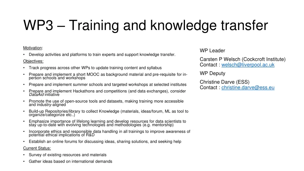 wp3 training and knowledge transfer